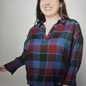 Peace Love World Button Detail Popover Shirt 3x NEW